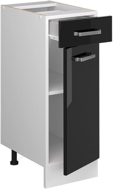 Mobiletto base per cucina R-Line, Nero lucido, 30 cm senza piano di lavoro, per la libera combinazione all'interno di sistemi cucina modulari