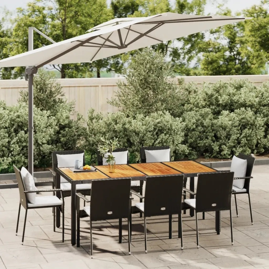 Set da Pranzo da Giardino 9 pz con Cuscini Nero in Polyrattancod mxl 125118