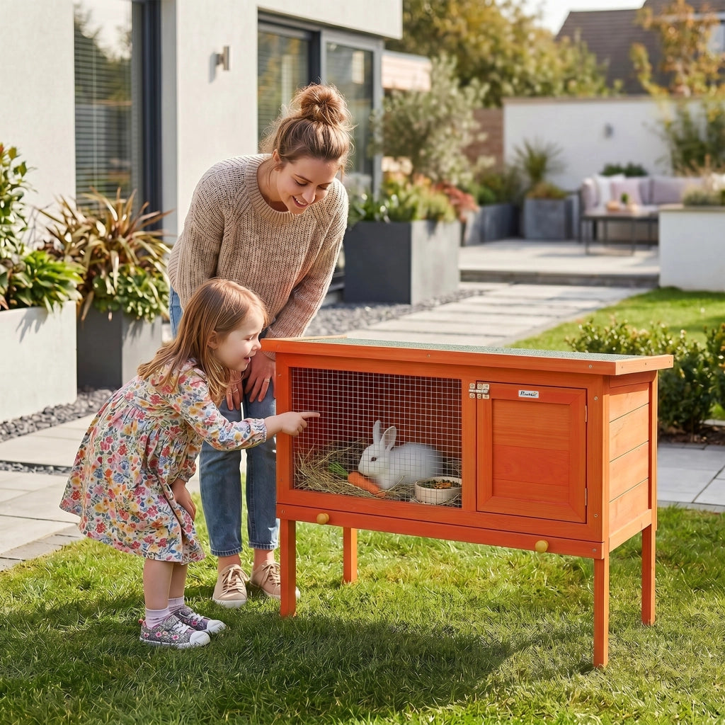 Gabbia per conigli con cassetto e tetto apribile ¨C Xylo ¨C Legno arancione 90x45x65 cm
