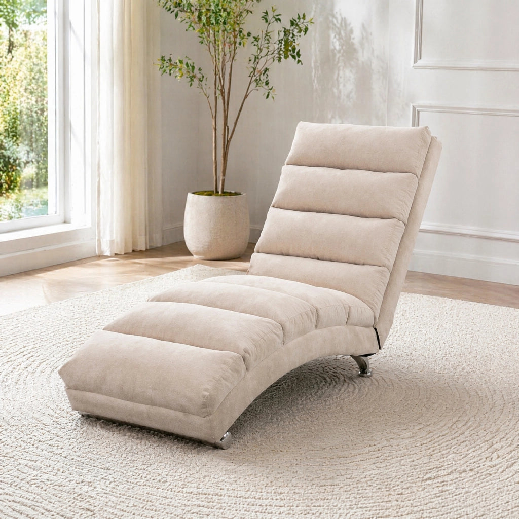 Chaise longue da relax con vibrazione; schienale ergonomico 140°; in lino beige
