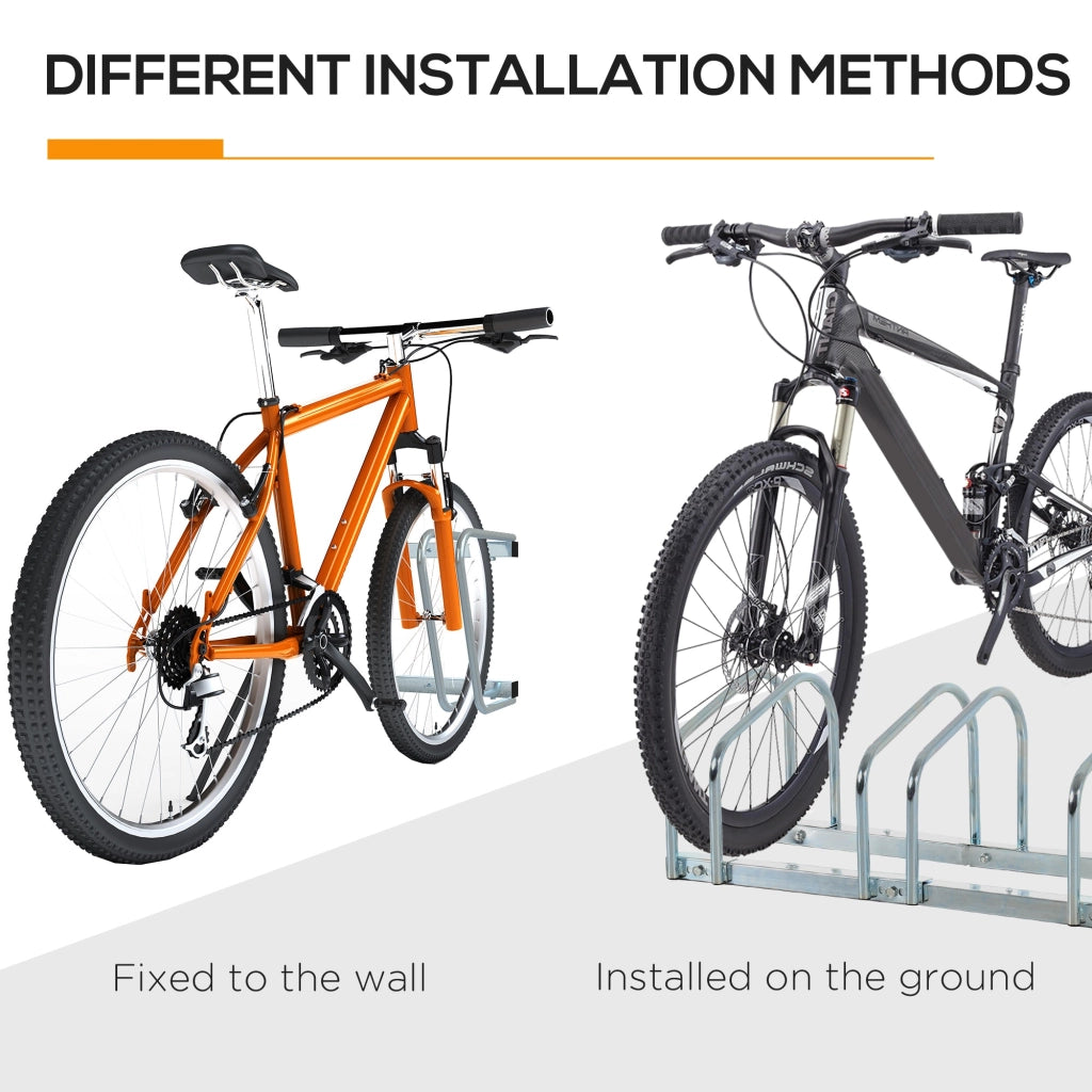 Rastrelliera Porta Biciclette 5 Posti 145×33×27 cm in Acciaio Argento