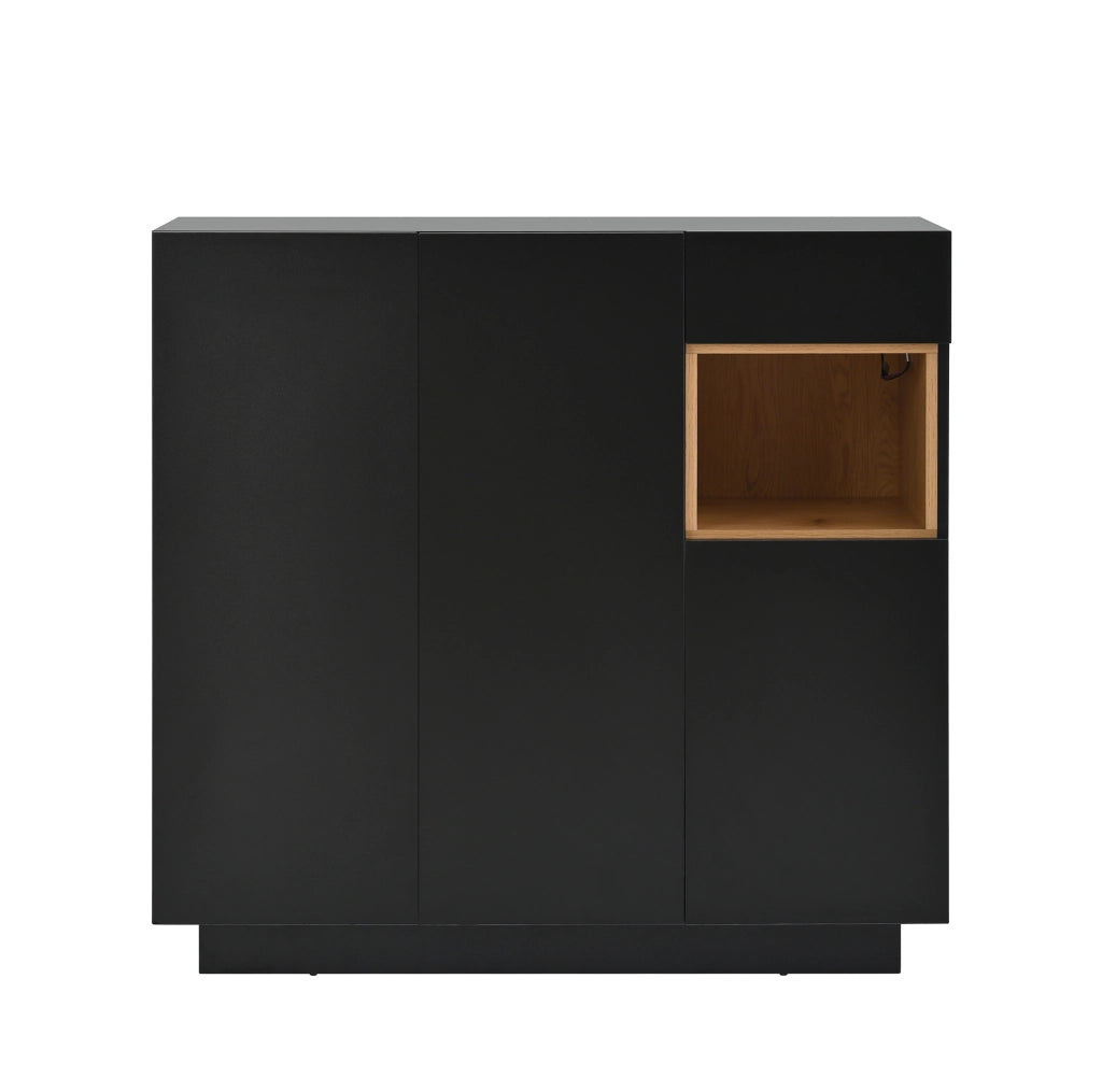 Scarpiera 105x39.5x100.5 cm con LED a 16 colori; ripiani regolabili e cassetto in truciolato nero; naturale