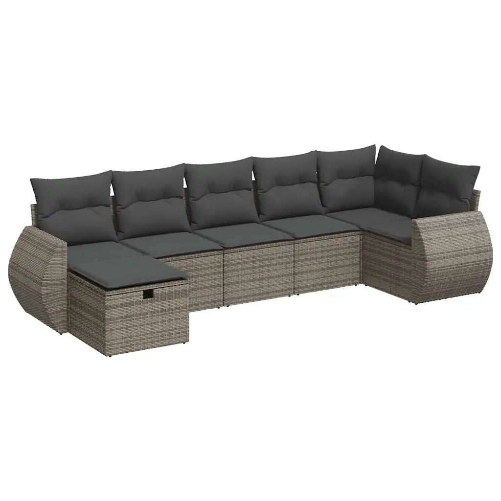 Set Divani da Giardino 7 pz con Cuscini Grigio in Polyrattan 3325606