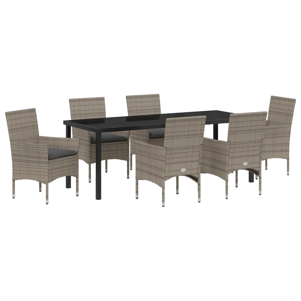 Set pranzo giardino  7 pezzi con cuscini polyrattan grigio