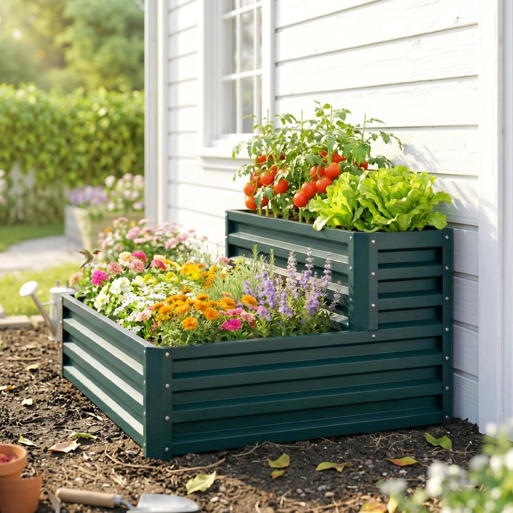 Letto da giardino a due livelli per orto ¨C zephmum ¨C verde 120x101x58 cm