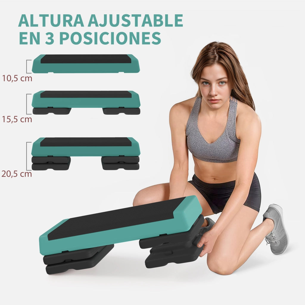 Step Aerobica Fitness Antiscivolo Altezza Regolabile 3 Livelli ¨C Minimal ¨C Verde Nero 77x36x20.5cm