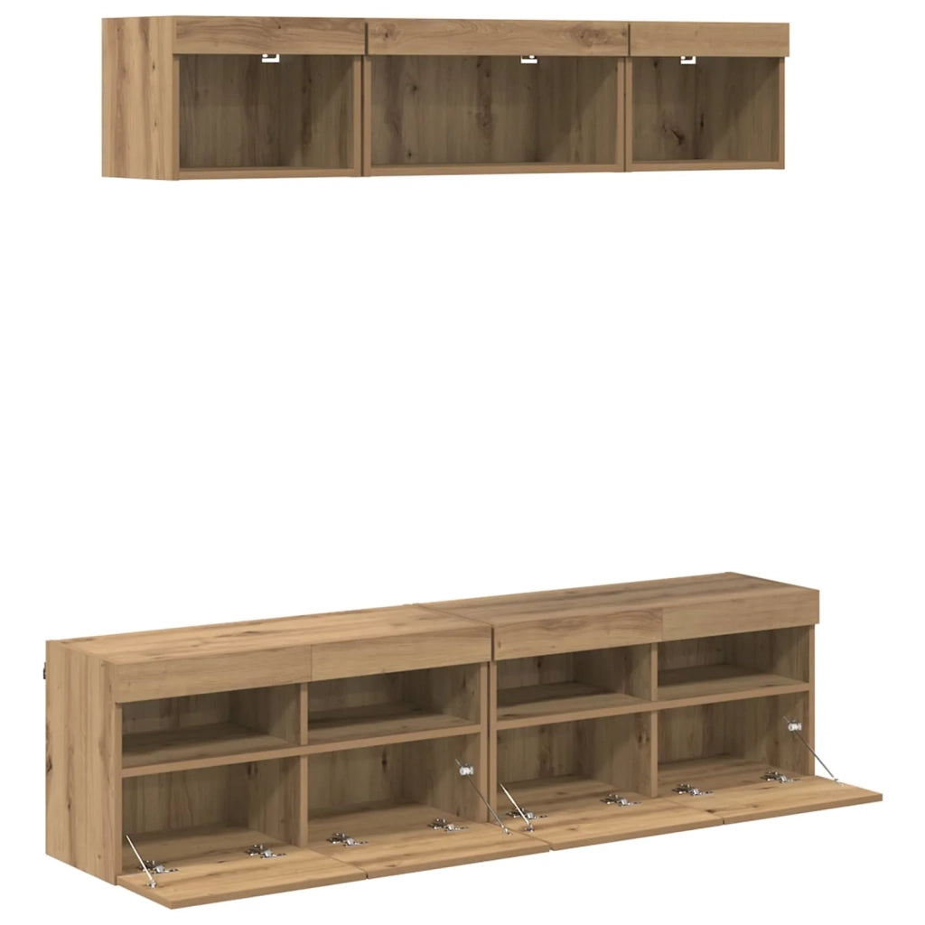 Mobile Porta TV con LED 5 pz-Credenza per TV Rovere artigianale 251092
