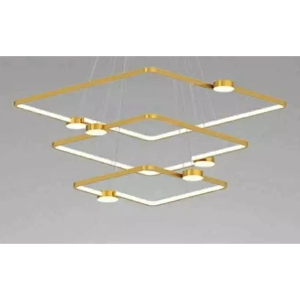Trade Shop - Lampadario A Sospensione Led 112w 3 Quadrati Con Telecomando Design Moderno Oro 71231 -