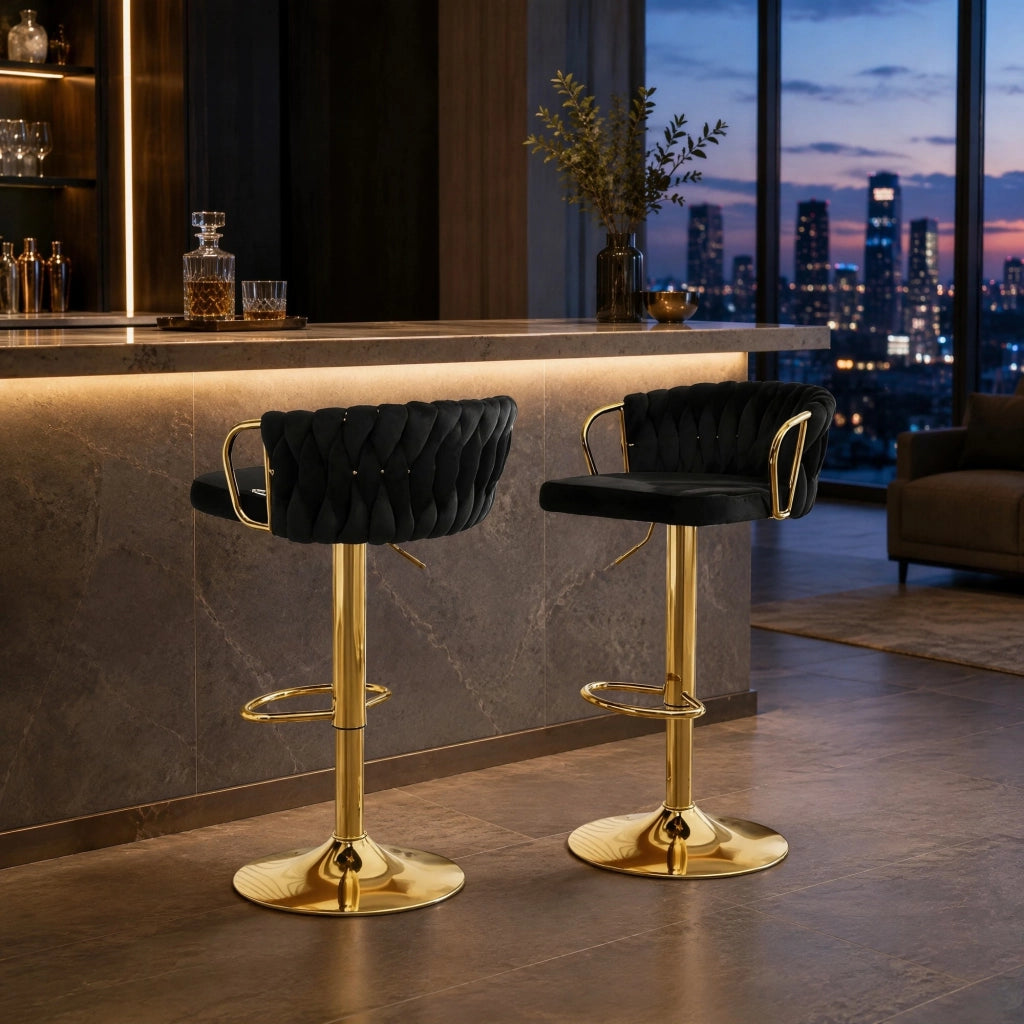 SGABELLO DA BAR girevole e regolabile 49,5x50,5x98 cm velluto nero Set da 2 pezzi