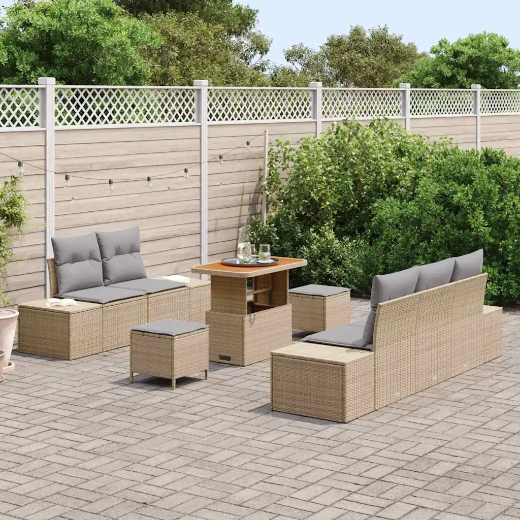 Set Divano da Giardino con cuscino 8 pcs Beige Poly Rattan 3364682