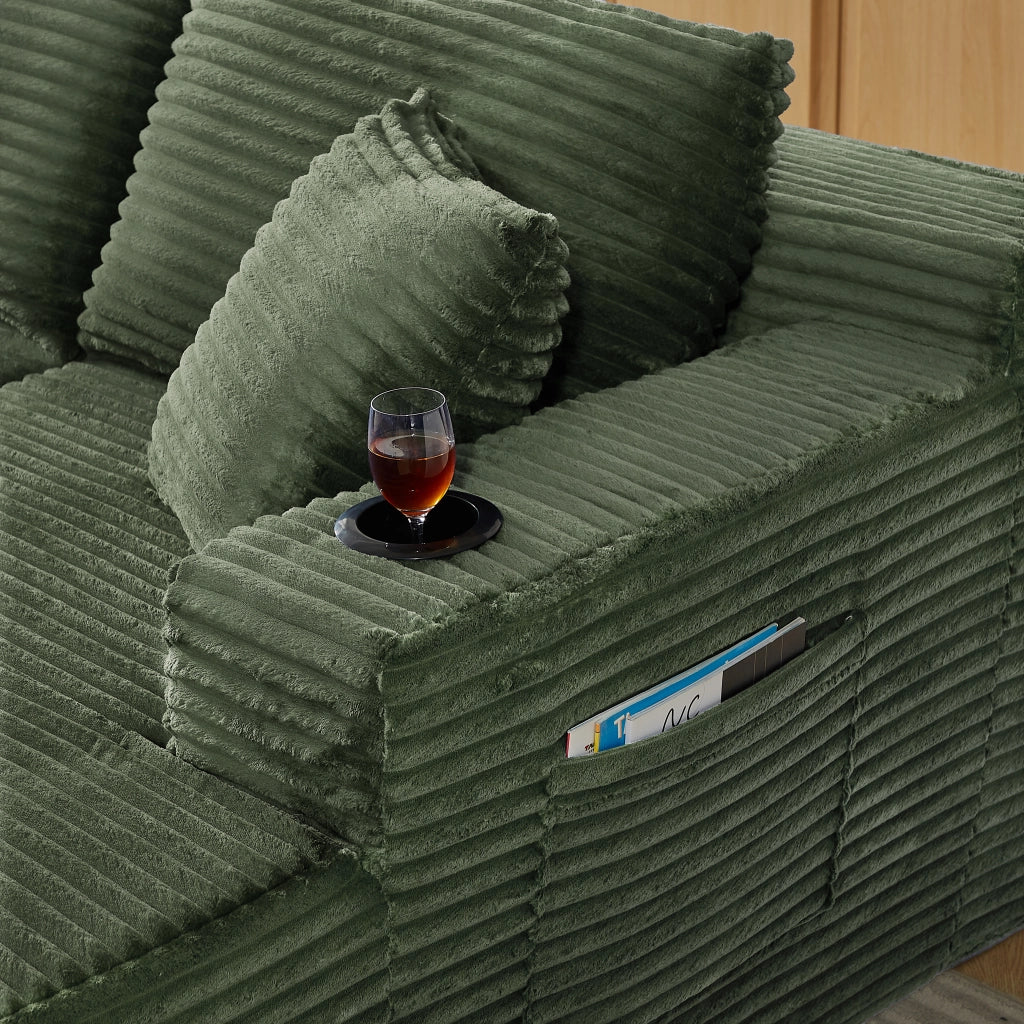 Divano modulare a U in velluto a coste con seduta profonda design ergonomico e senza montaggio per soggiorno verde