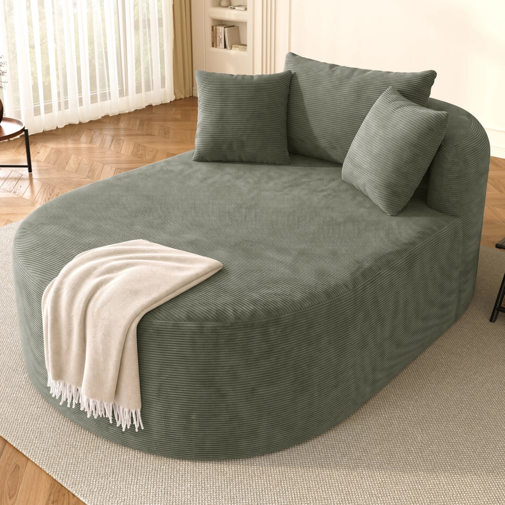 Poltrona relax ovale in corduroy con seduta profonda e forma avvolgente; verde