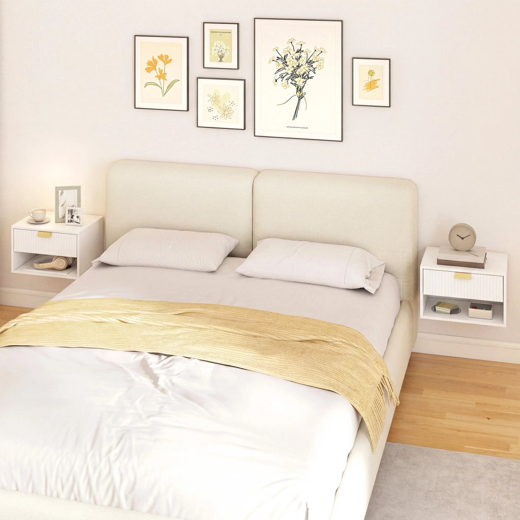 Comodino Moderno con Cassetto e Fronte Ondulato ¨C Zephmum ¨C 40x30x25 cm Bianco