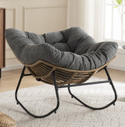 Poltrona a dondolo 91x102.5x77 cm con base a slitta in chenille e metallo nera