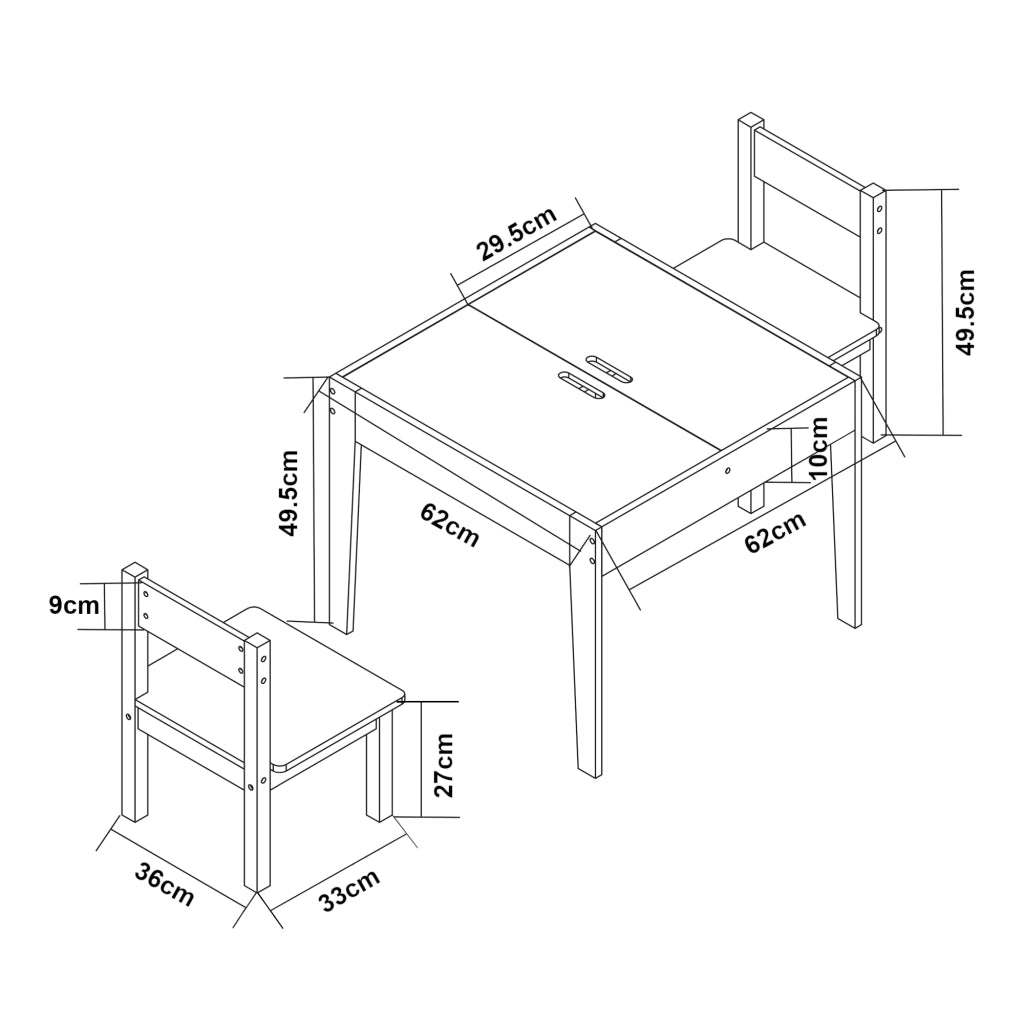Set Mobili Smedjebacken per Cameretta Tavolo con Lavagne Rimovibili e 2 Sedie - Bianco / Naturale [en.casa]