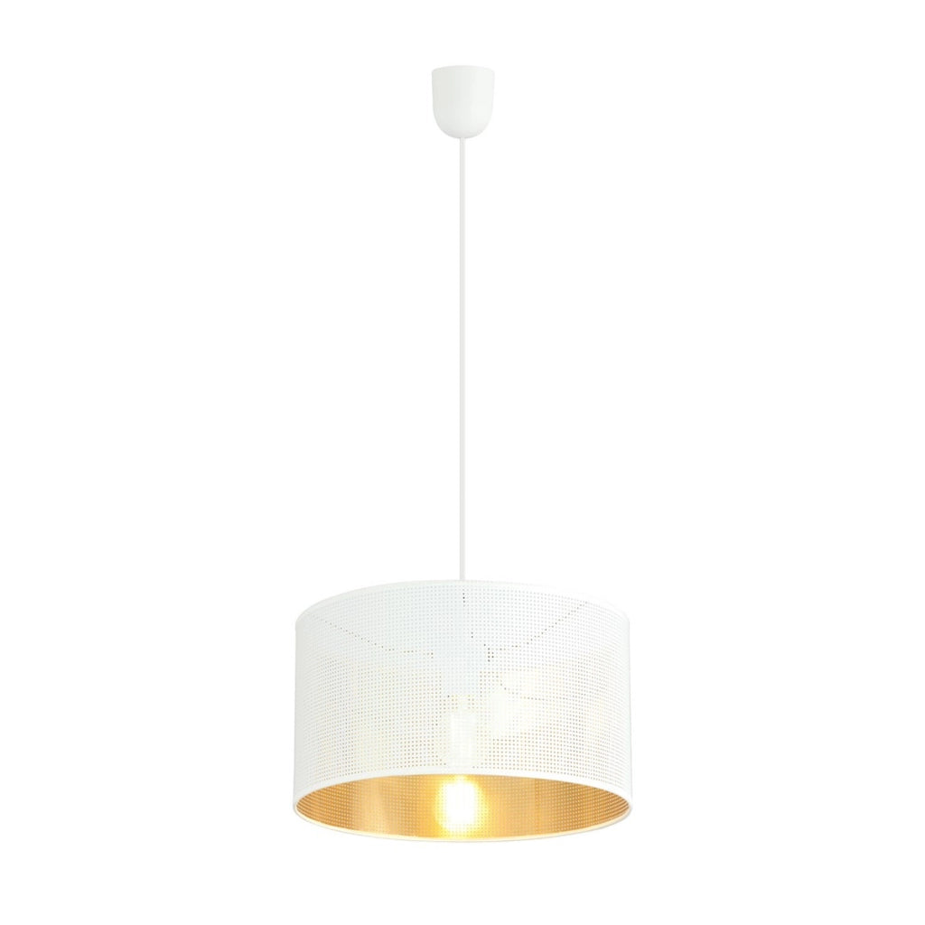 Lampada a sospensione Aston in acciaio bianco con interno dorato