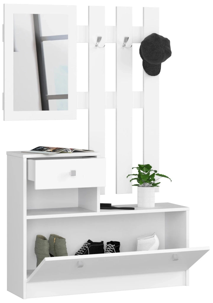 Scarpiera con appendiabiti AKORD Bianco 90 cm 1 anta 1 cassetto 90x25x170 cm