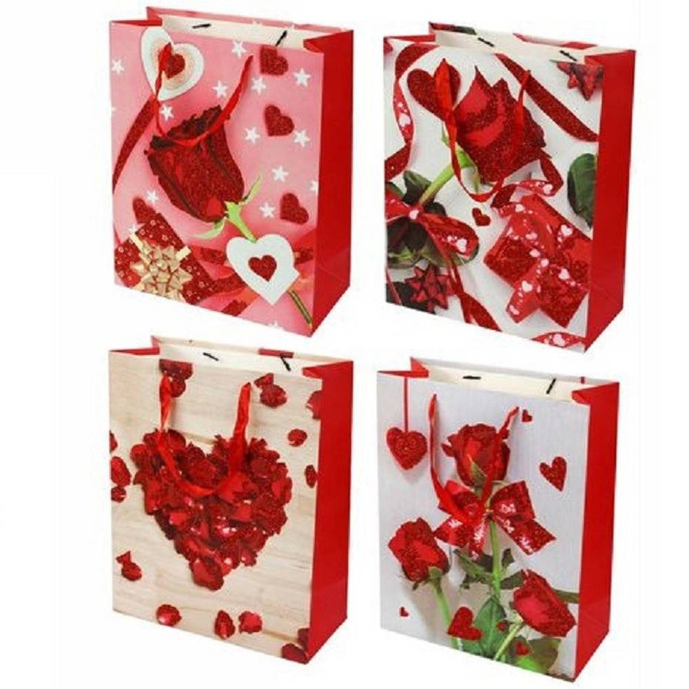 Trade Shop - Set 6 Pz. Buste Da Regalo 18x23x10cm Borsa San Valentino Rose Vari Modelli 71098 -