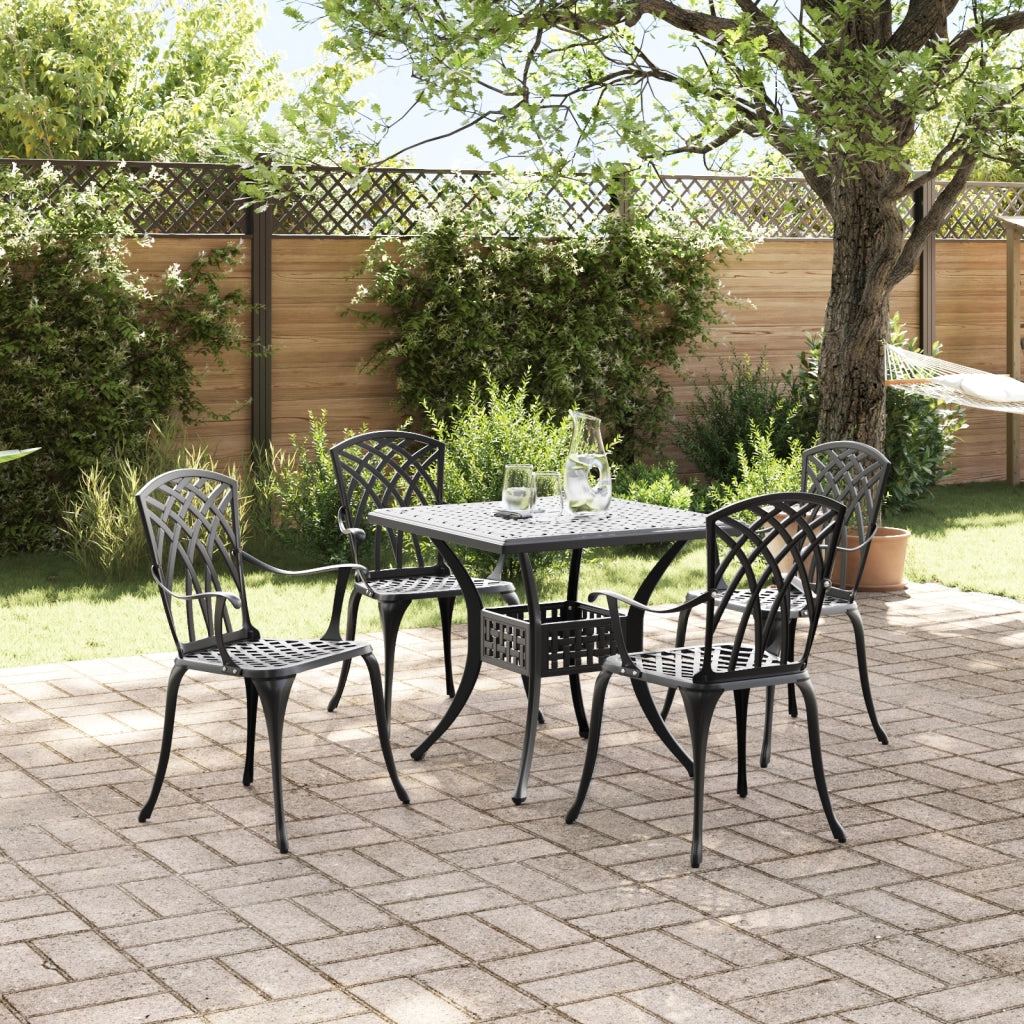 Set da Pranzo da Giardino 5 Pezzi in Alluminio Nero