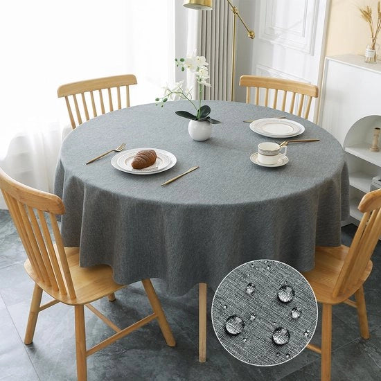 Tavolo Rotondo Coperto con Panno Φ180cm, Coperture da Tavolo in Lino Lenzuolato in Poliestere, Impermeabili con Effetto Lotus, Resistenti ai Graffi per Salotto, Cucina, Terrazza, Giardino