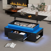 Tavolino da caff¨¨ regolabile in altezza - Zephmum- 96x45x40 cm, LED, vano nascosto, nero