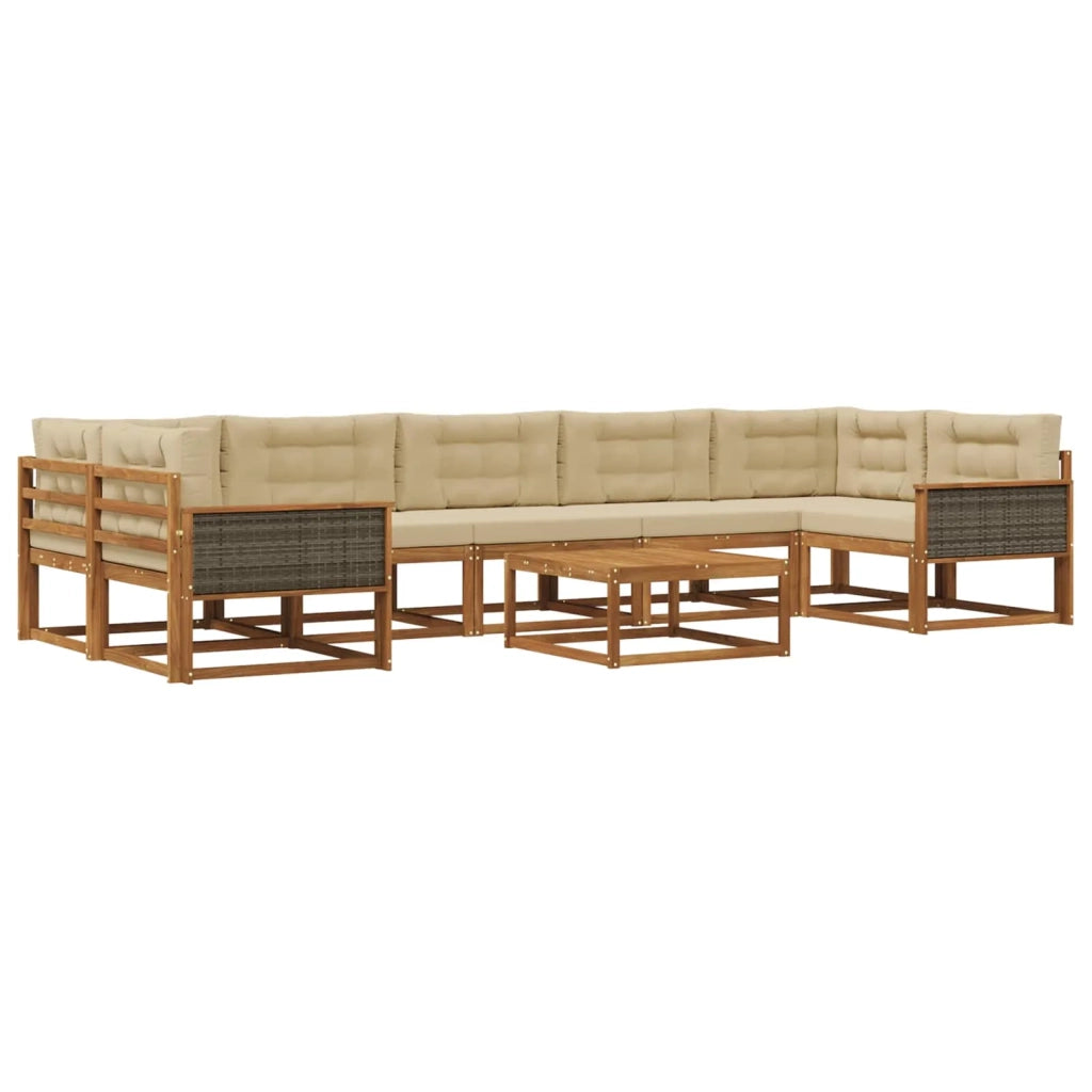 Set di divani da esterno con cuscino 8 pcs Naturale e Beige