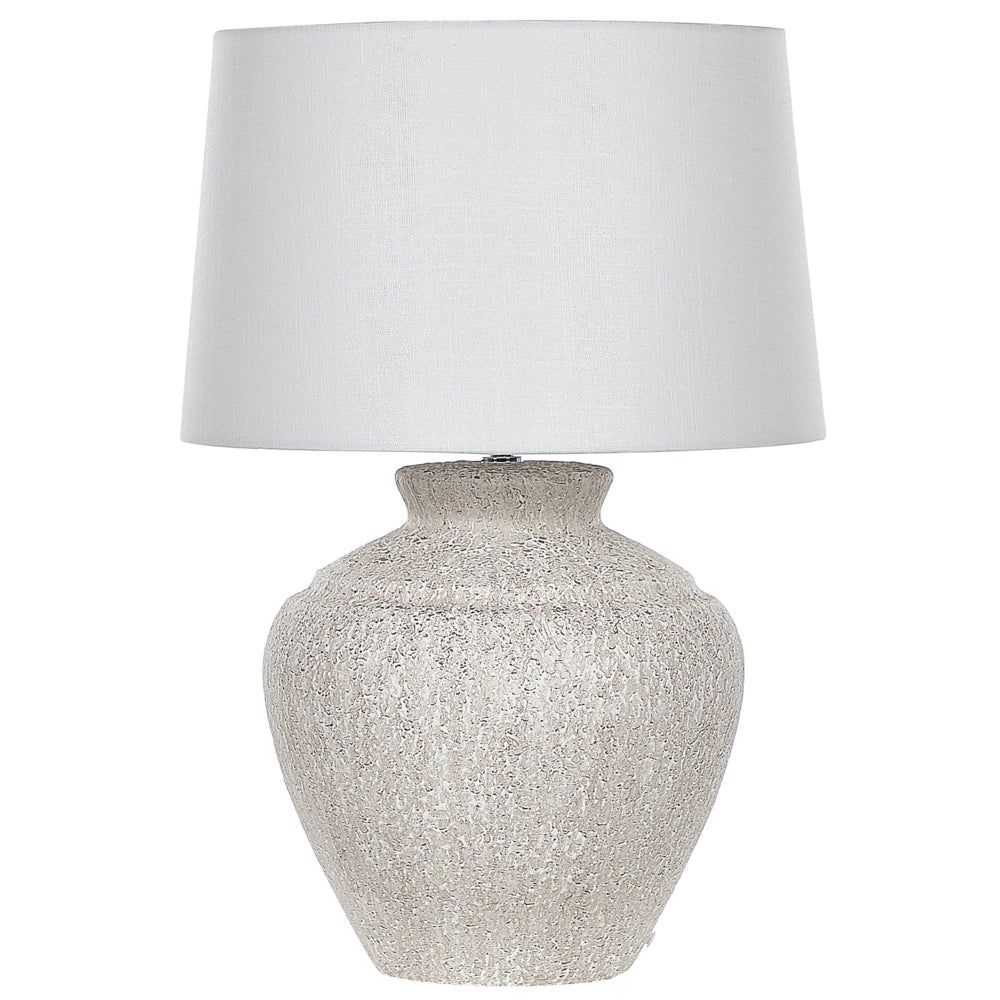 Lampada da Tavolo Crema Base in Ceramica Bianco Tamburo Paralume in Tessuto Casa Luce Design Tradizionale