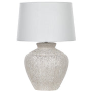 Lampada da Tavolo Crema Base in Ceramica Bianco Tamburo Paralume in Tessuto Casa Luce Design Tradizionale