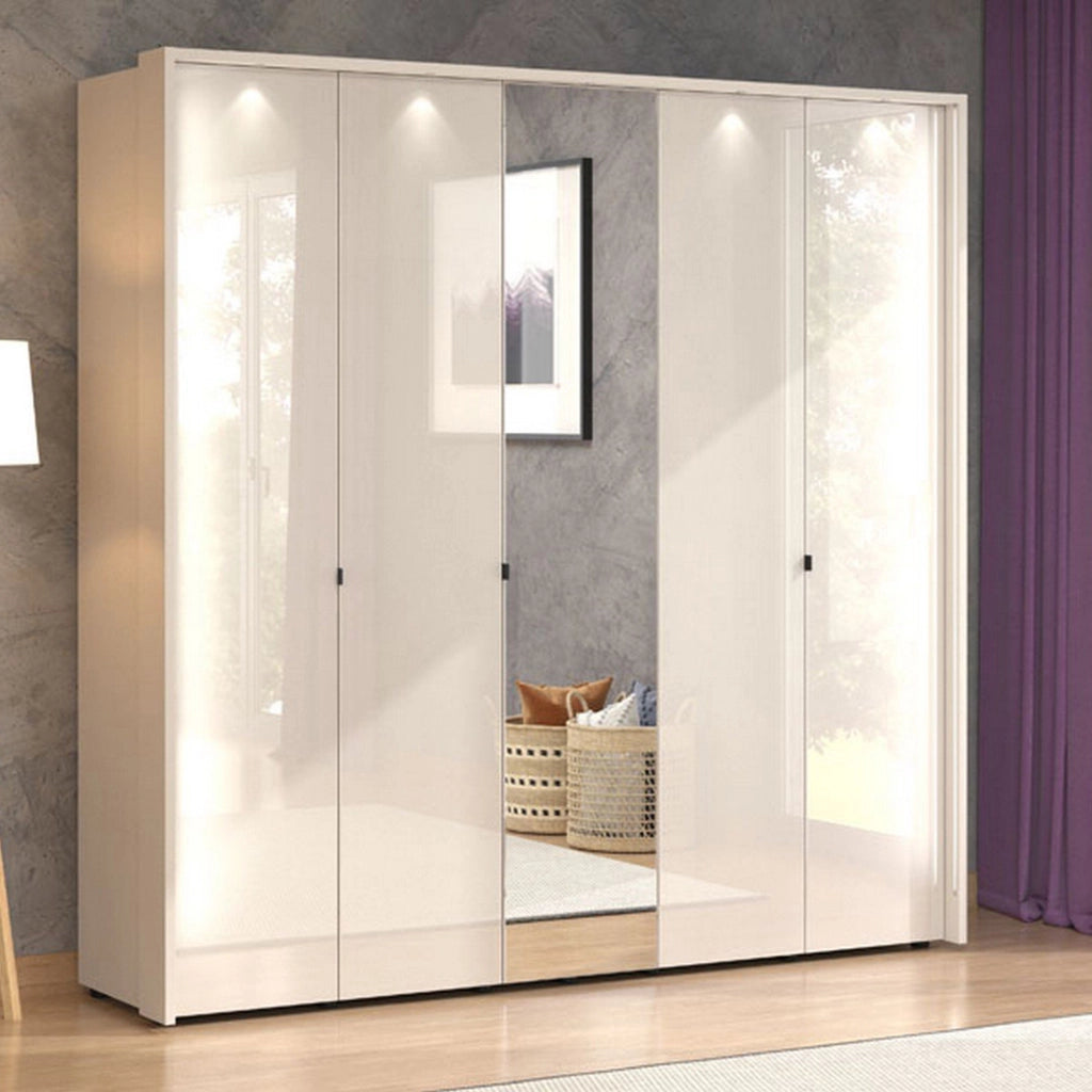 Armadio Camera da Letto Quarrata, Guardaroba Grande Appendiabiti, 224x226.5h cm Bianco Crema