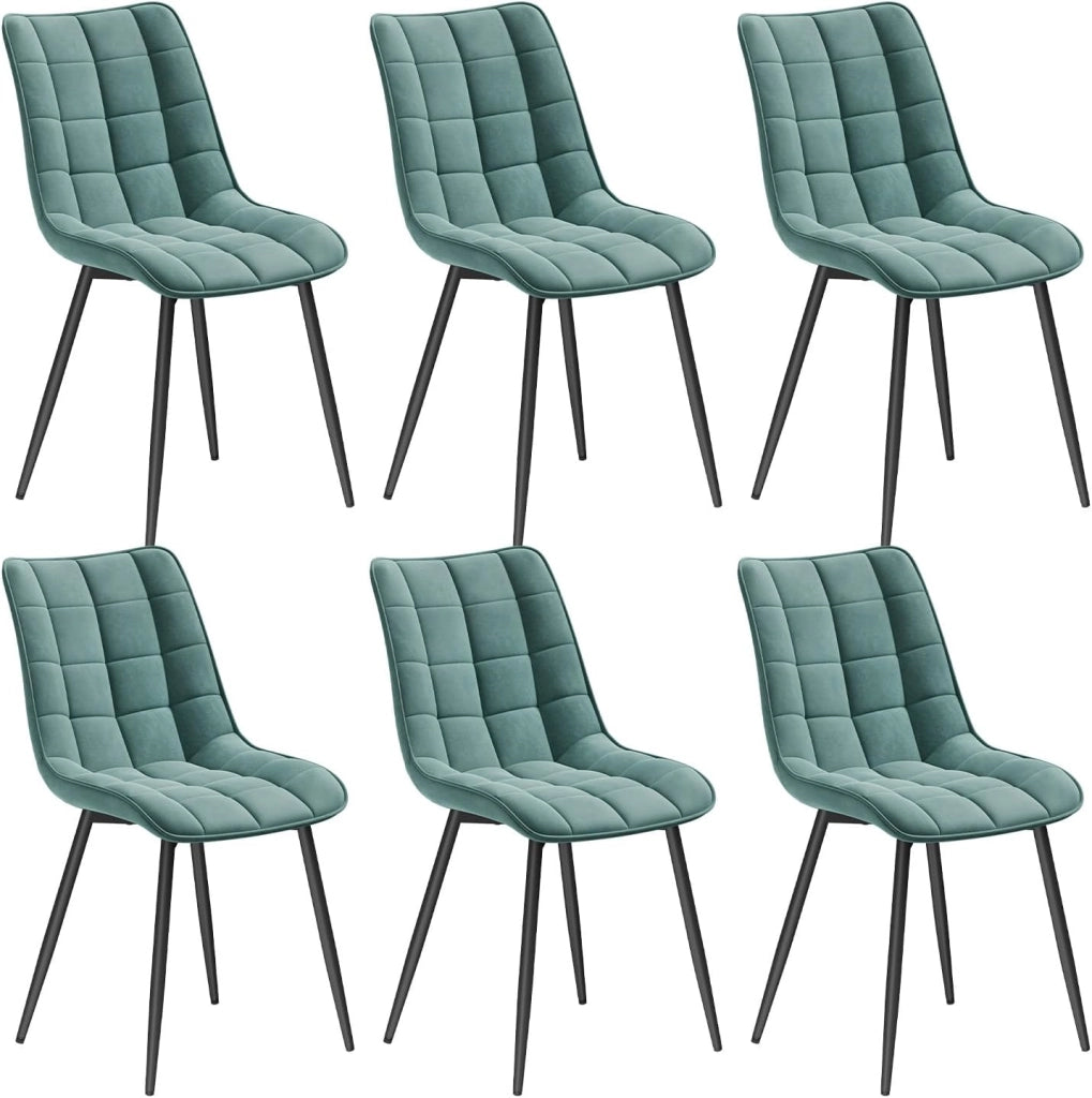 BH142ts-6 Sedie Sala da Pranzo Design Retrò Sgabello Imbottito con Rivestimento in Velluto Azzurro 6 Pezzi