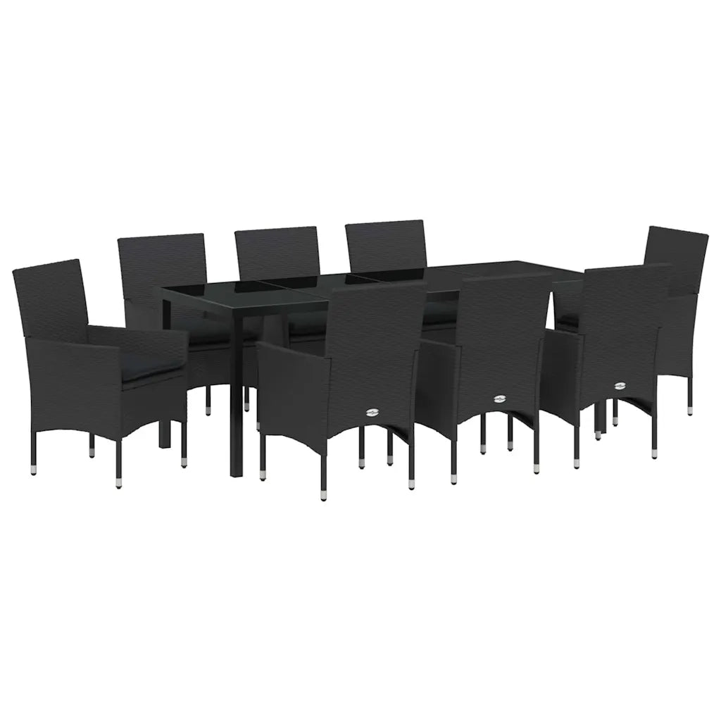 Set da Pranzo per Giardino con cuscino 9 pcs Nero polyrattan 3379778