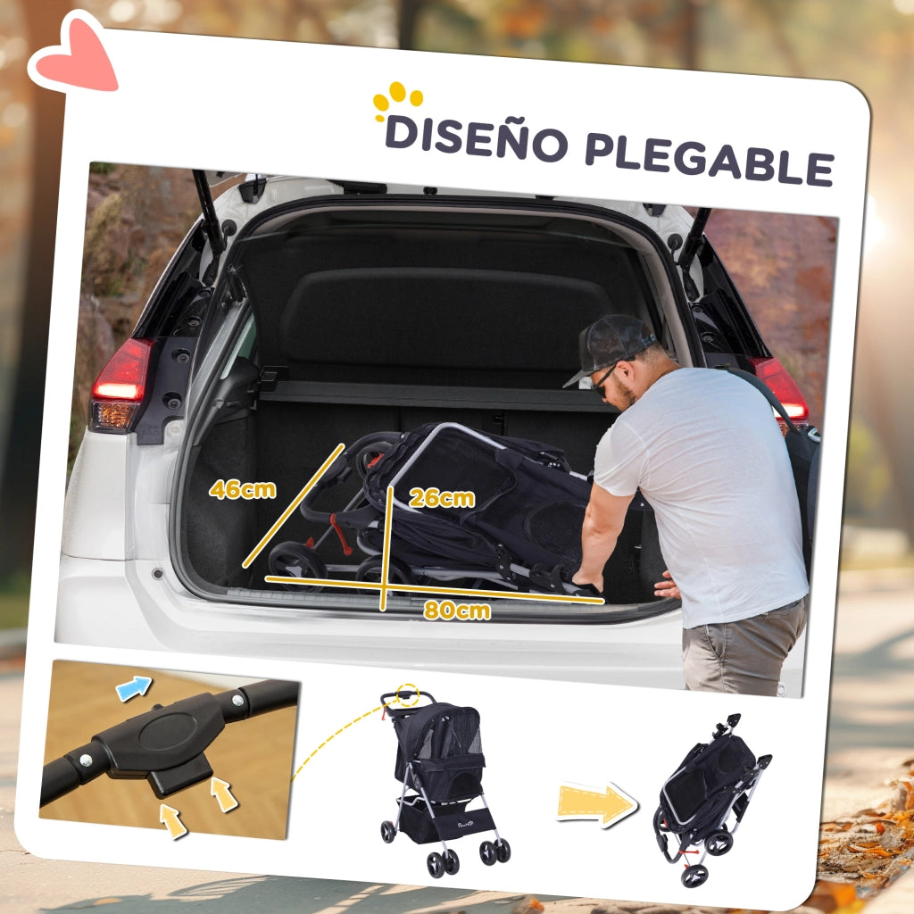 Carrello per Cani con Tenda Regolabile ¨C Minimal ¨C 77x45x99,5 cm Nero