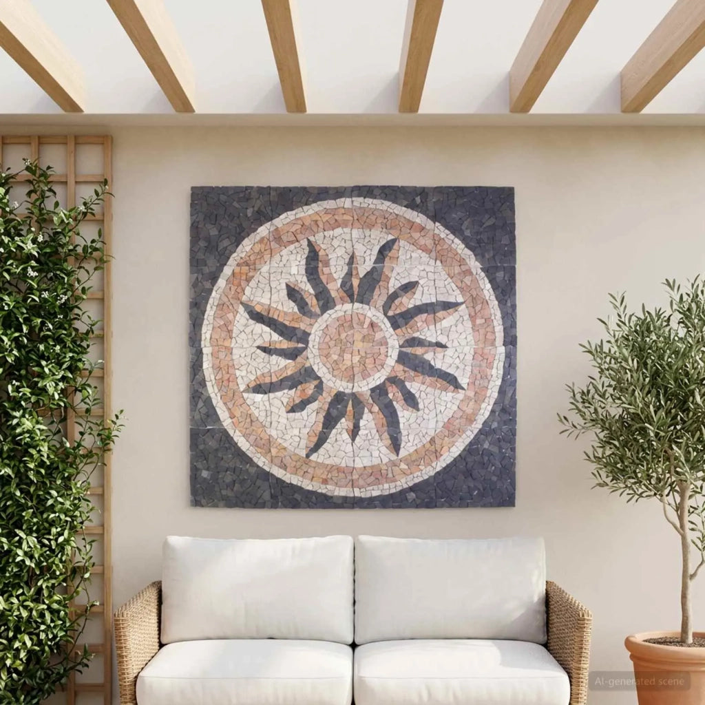 Piastrelle Mosaico Motivo Sole Multicolore 120 x 120 cm Marmo 42033517