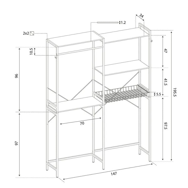 SCAFFALE SOPRA LAVATRICE 147X34X195CM BIANCO.