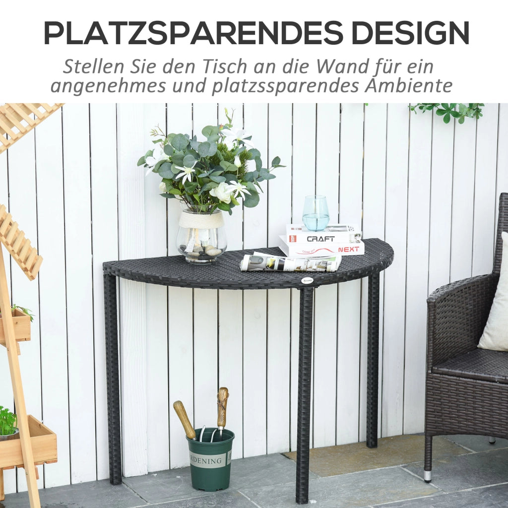 Tavolo da balcone semicircolare Tavolino da giardino in polietretano e metallo nero 100x50x74cm; ideale per terrazza e balcone