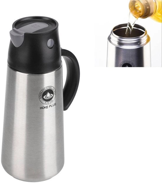 Dispensatore di olio 750ml in acciaio inossidabile con decantatore e contenitore per la cucina.