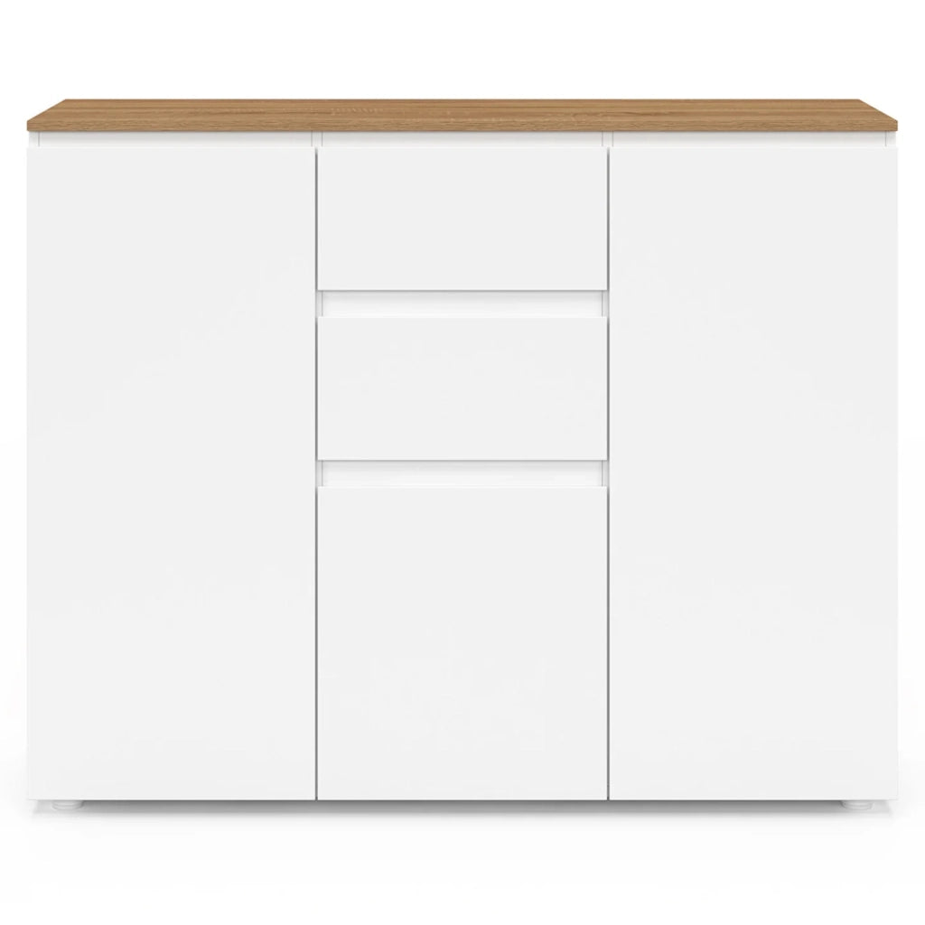 IDMarket - Credenza TOBY 100 cm con 3 ante, 2 cassetti bianchi e piano in legno