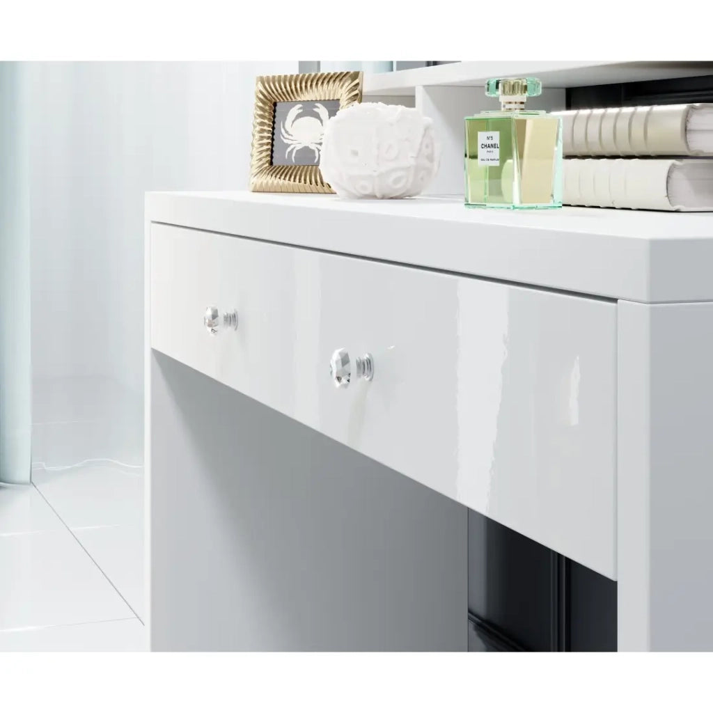 Toilettino SENSA bianco – Con specchio, cassetto, scaffale e LED – Design minimalista e funzionale