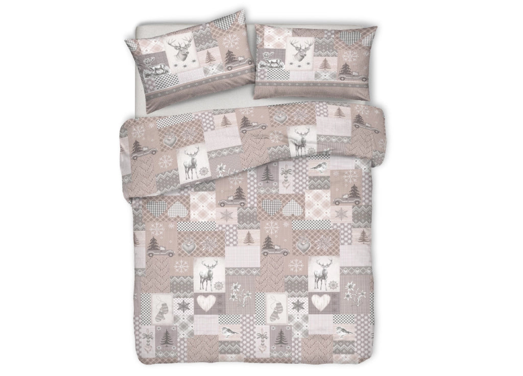 Copripiumino Sacco Piumone Pensieri Delicati Cotone Dis.Alpi - Matrimoniale - Beige