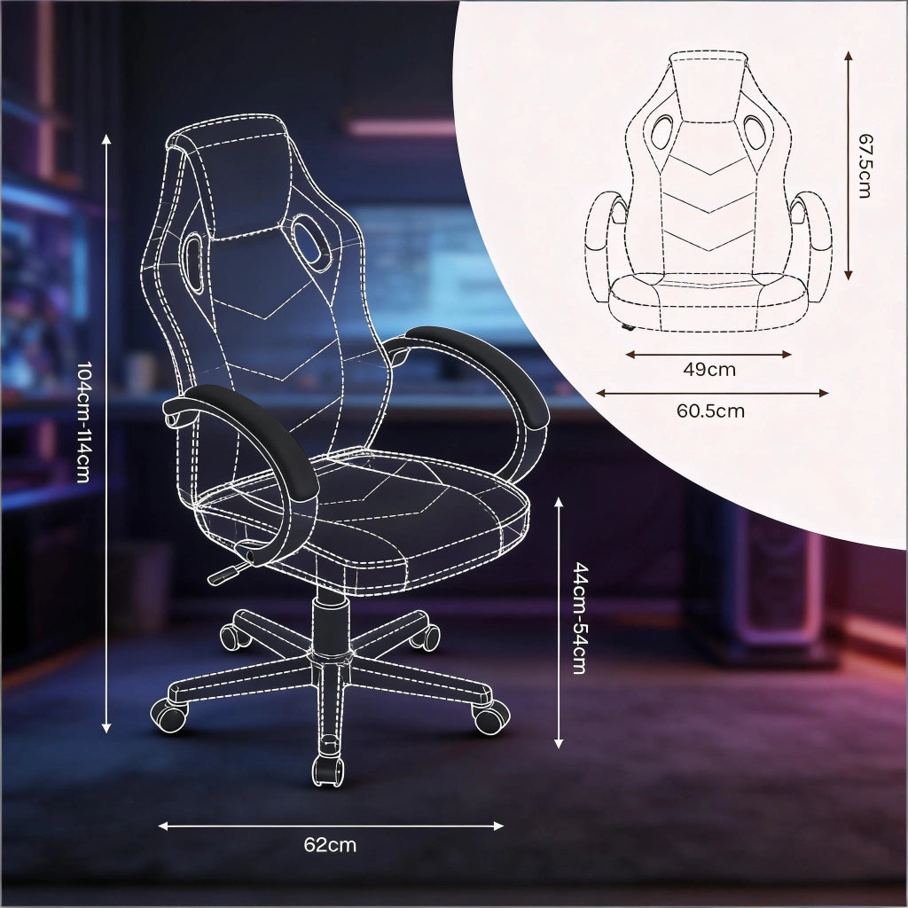 SEDIA DA UFFICIO ergonomica regolabile 44-54 cm in rete e PU nero/bianco