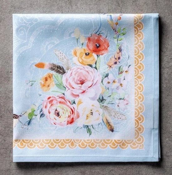Set di tovaglioli in cotone 100%, decorativi, lavabili, da 4 pezzi, per regali di mamma, pasti, casa, matrimoni, ricevimenti, buffet, Ibiza - primavera/estate (45 cm x 45 cm)