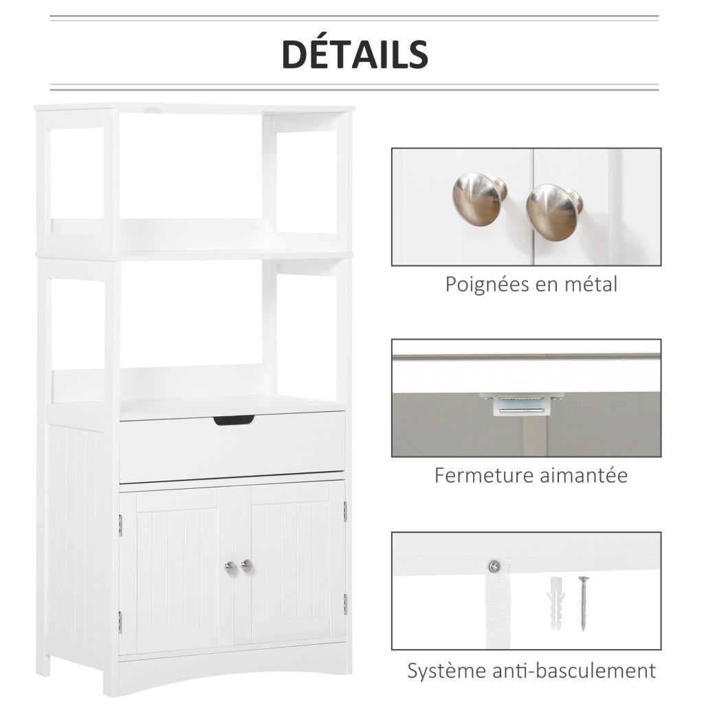 Mobile da Bagno con Ante, Cassetto e Ripiani ¨C Minimal ¨C 60x33x122 cm Bianco MDF