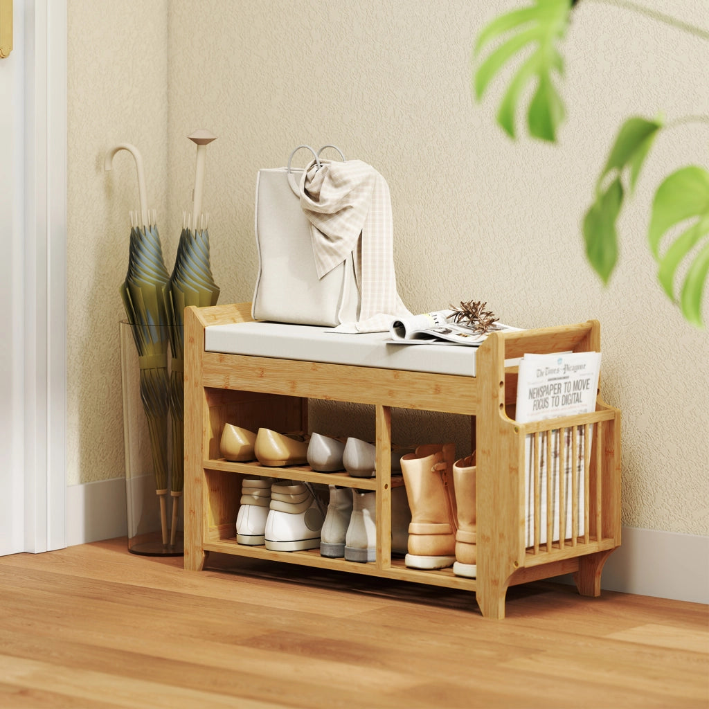 Scarpiera con Seduta e Ripiani ¨C Minimal ¨C Bamb¨´ Naturale 80x30x50 cm