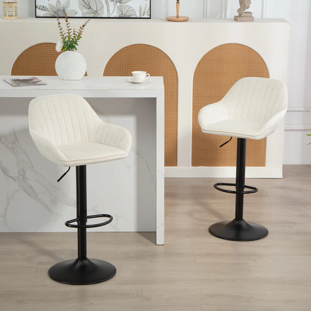 Sgabello da Bar Girevole ¨C Xylo ¨C Velluto Crema, Altezza Regolabile 62-83cm, con Schienale e Poggiapiedi, Set 2 Pezzi