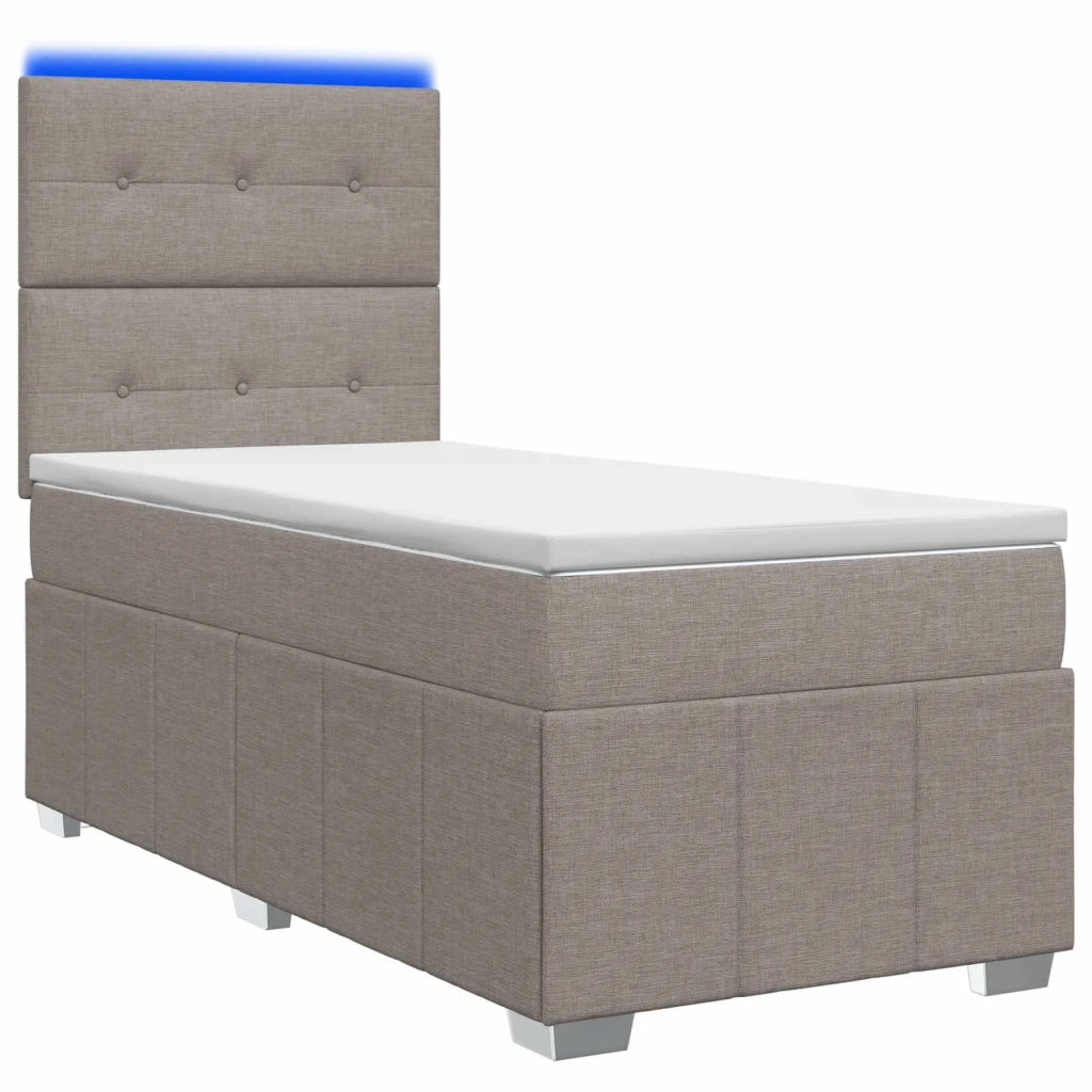 Letto Box Spring LED con Materasso Tortora 100 x 200 cm Tessuto 3455539
