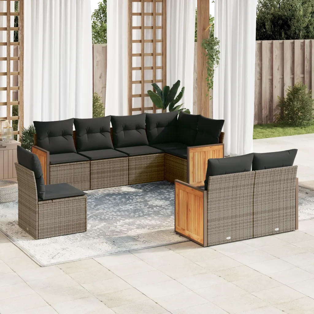 Set Divano da Giardino 8 pz con Cuscini Grigio in Polyrattan