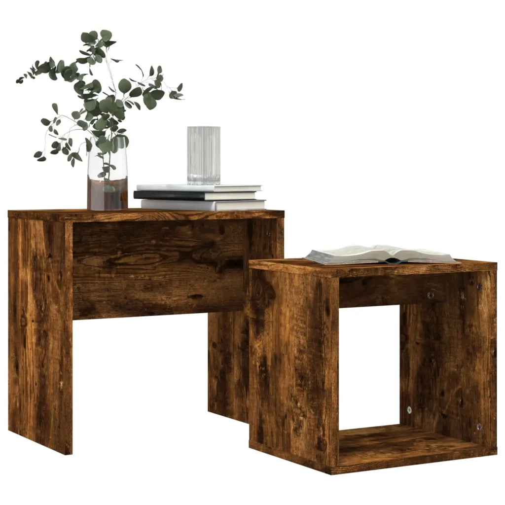 Tavolini Impilabili 2 pz Rovere Fumo in Legno Multistrato 815540