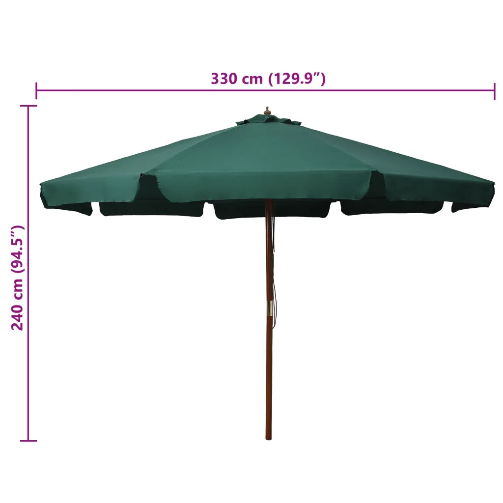Ombrellone da Esterni con Palo in Legno 330 cm Verde 47213
