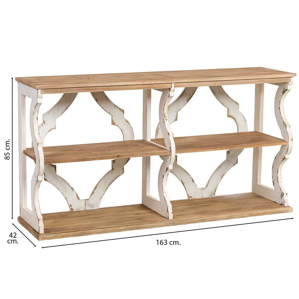 Scaffale in legno marrone e bianco con 3 ripiani 163x42x85h cm