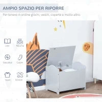 Cassapanca Portagiochi in Legno, Panca Contenitore per Cameretta Coperchio con Pistone Pneumatico, 60x40x48cm, Grigio